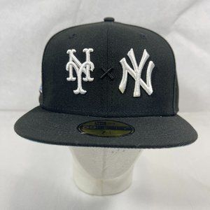 New Era 59Fifty MET x YANKEES 2000 SUBWAY SERIES PATCH Fitted Hat 7 1/4" Blue UV